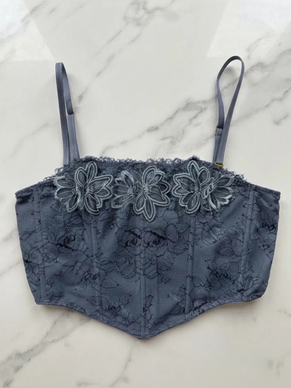 Victoria's Secret Denim Embroidery Bustier Corset Top